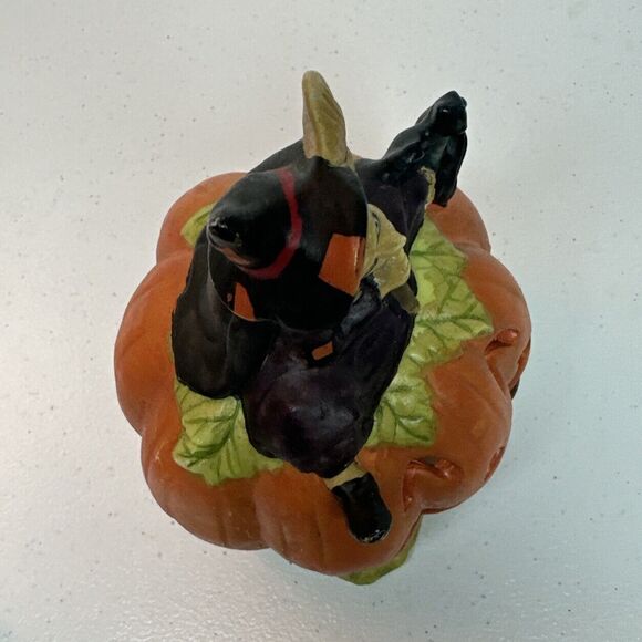 Vintage Ceramic Halloween Pumpkin With Witch Decor Candle Holder - Picture 6 of 7